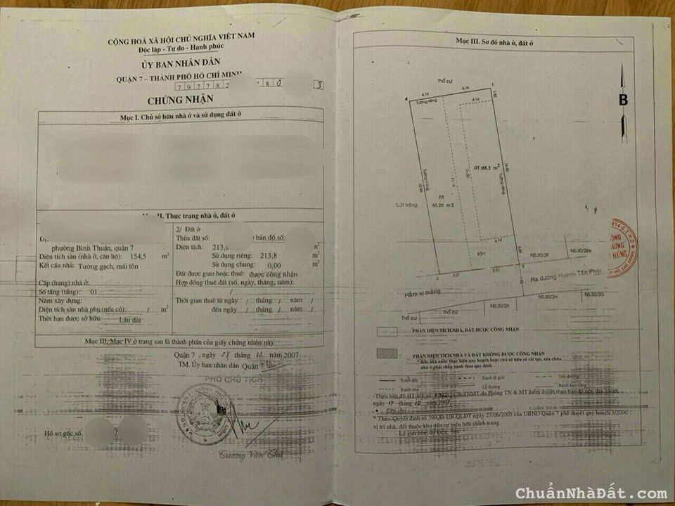Dãy trọ hẻm 6 m , Huỳnh Tấn Phát, Bình thuận, Quận 7. 10*21, 214 m2.