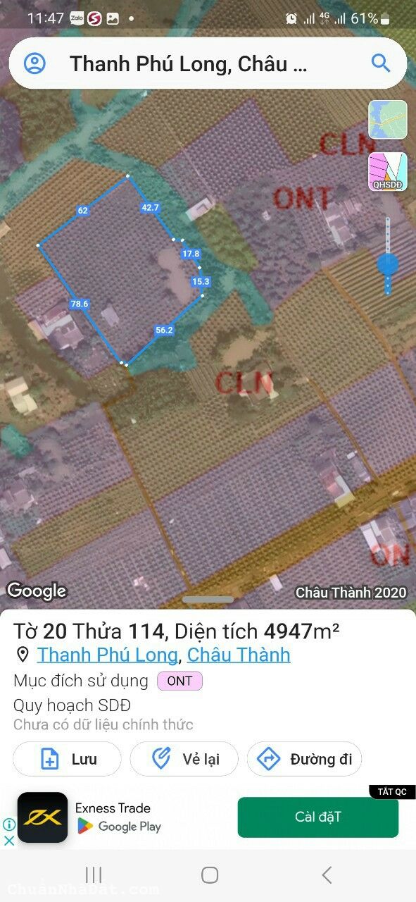 Đất thổ cư góc 2 mặt tiền, Châu thành Long an bán gáp chỉ 1 tr/ m2.