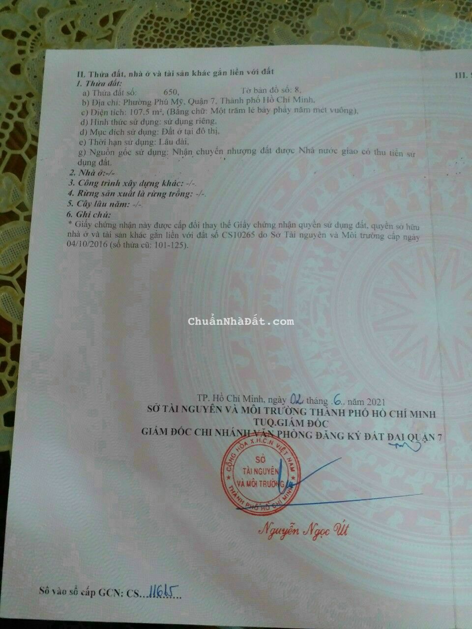 Đất đường số KDC PHú mỹ, Quận 7. 5*21,5. 10 tỷ.