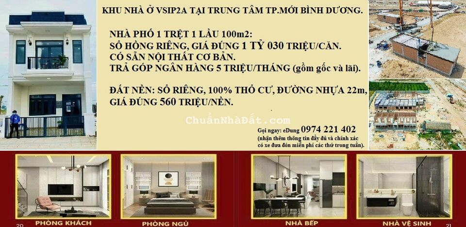 Nhà phố 2 tầng mặt tiền view công viên tại KCN VSIP2A, đường nhựa 13m Nhà phố 2 tầng mặt tiền view công viên tại KCN VSIP2A, đường nhựa 13m