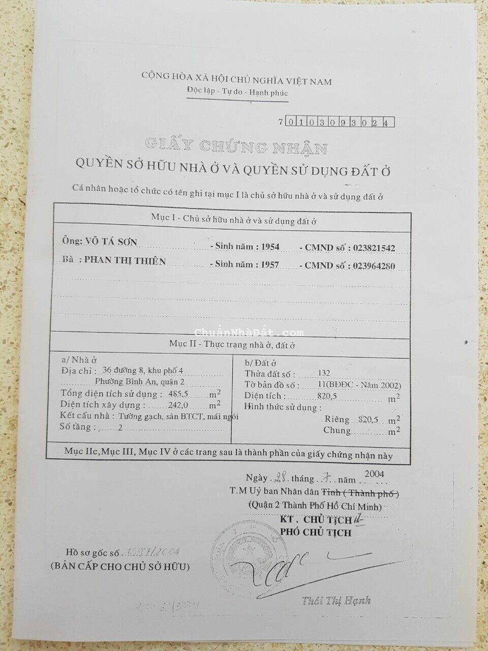 Bể cọc bán lại biệt thự sân vườn 950m2 số 36 đường số 8 P.Bình An Q.2 - 85 triệu/m2 - 0911 932 880