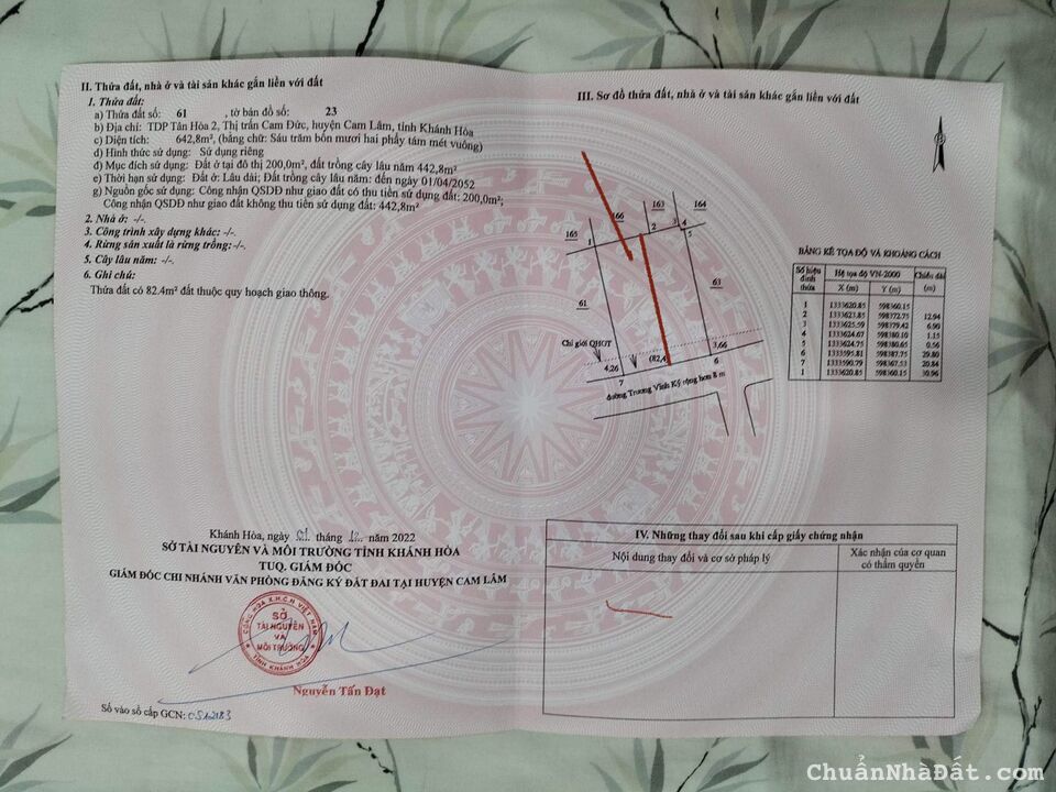ĐẤT DÂN CẮT BÁN- KHU BÀN CỜ TT CAM ĐỨC.
