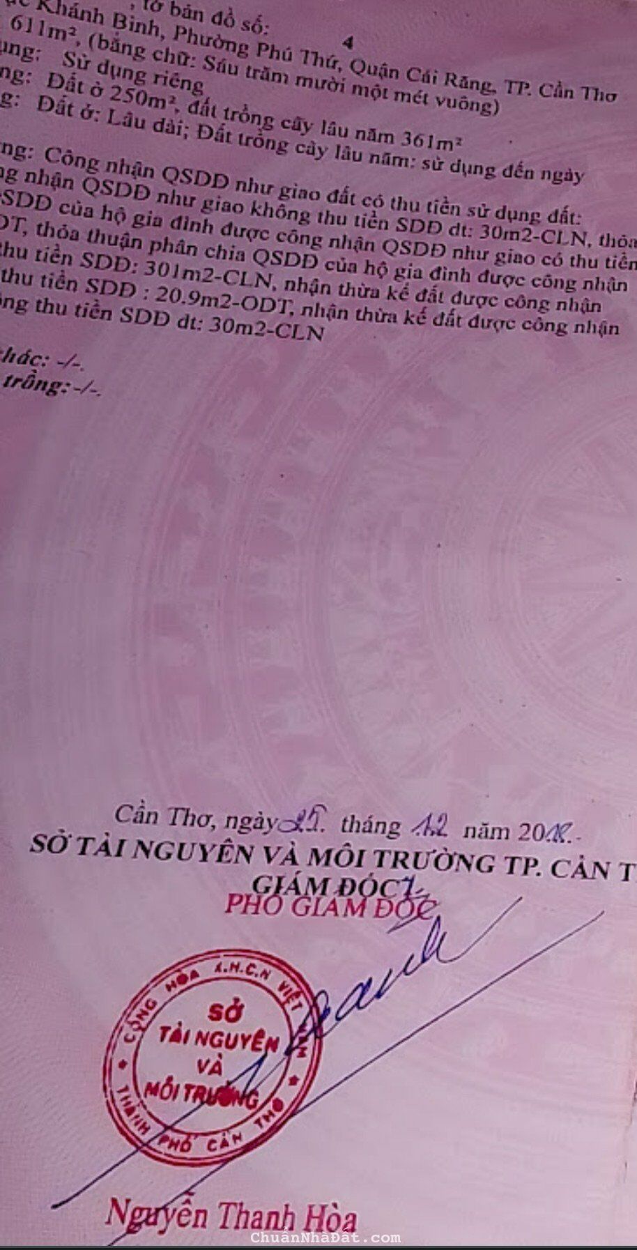 3 TỶ 240 TRIỆU: 611m2 đất tại Xẻo Lá, Phú Thứ, Cái Răng, TP Cần Thơ