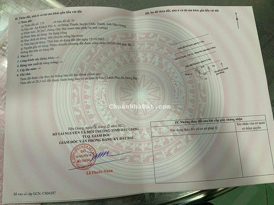 1,6 TỶ: 265m2 đất lộ nhựa Cái Chanh đi Đông Phú cách chợ Cái Chanh 2km