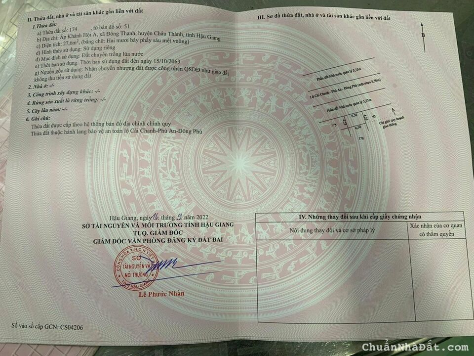 1,6 TỶ: 265m2 đất lộ nhựa Cái Chanh đi Đông Phú cách chợ Cái Chanh 2km