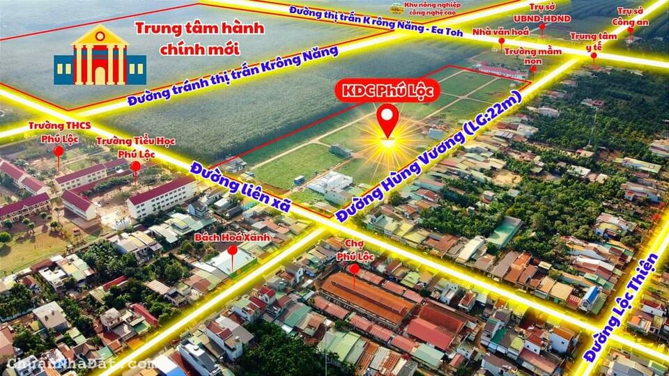 Bán Lô Đất Hiếm - Cặp 280m2 Thổ Cư Ngay Trung Tâm Hành Chính Krông Năng Đak Lak Chỉ 6xxTR