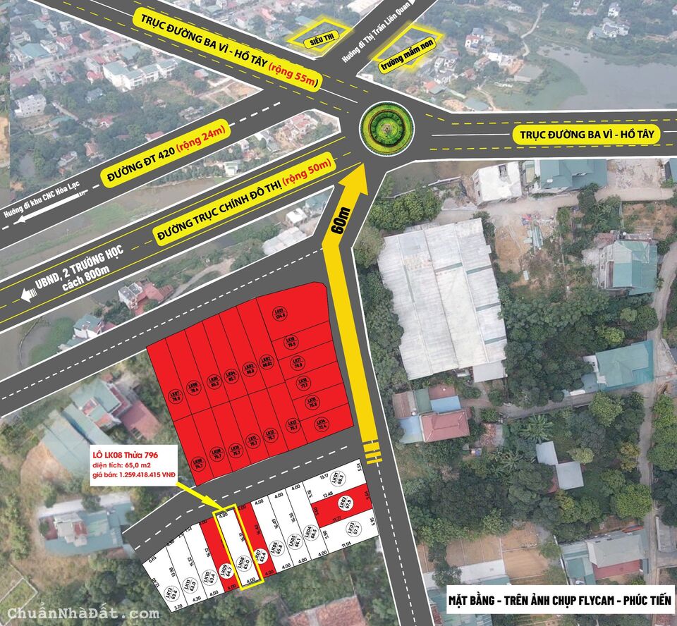 Hơn 1 tỷ có ngay lô đất Hoà Lạc 65m2 gần 6 trường Đại Học và Khu Công Nghệ Cao sẵn sổ đỏ Hà Nội