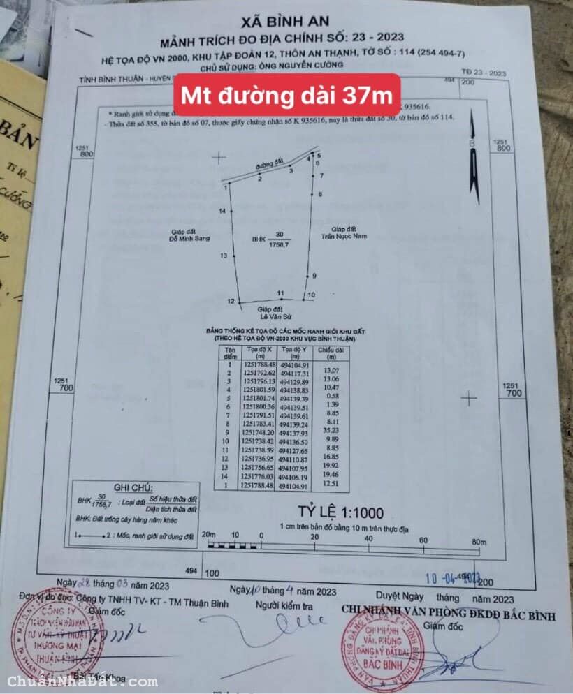 Hơn 1 sào thuộc Xã Bình An - Mặt tiền đường sỏi - Ôtô tận nơi