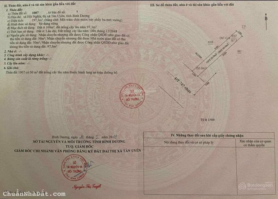 Bán đất mặt tiền đường DT747 - tp Tân Uyên