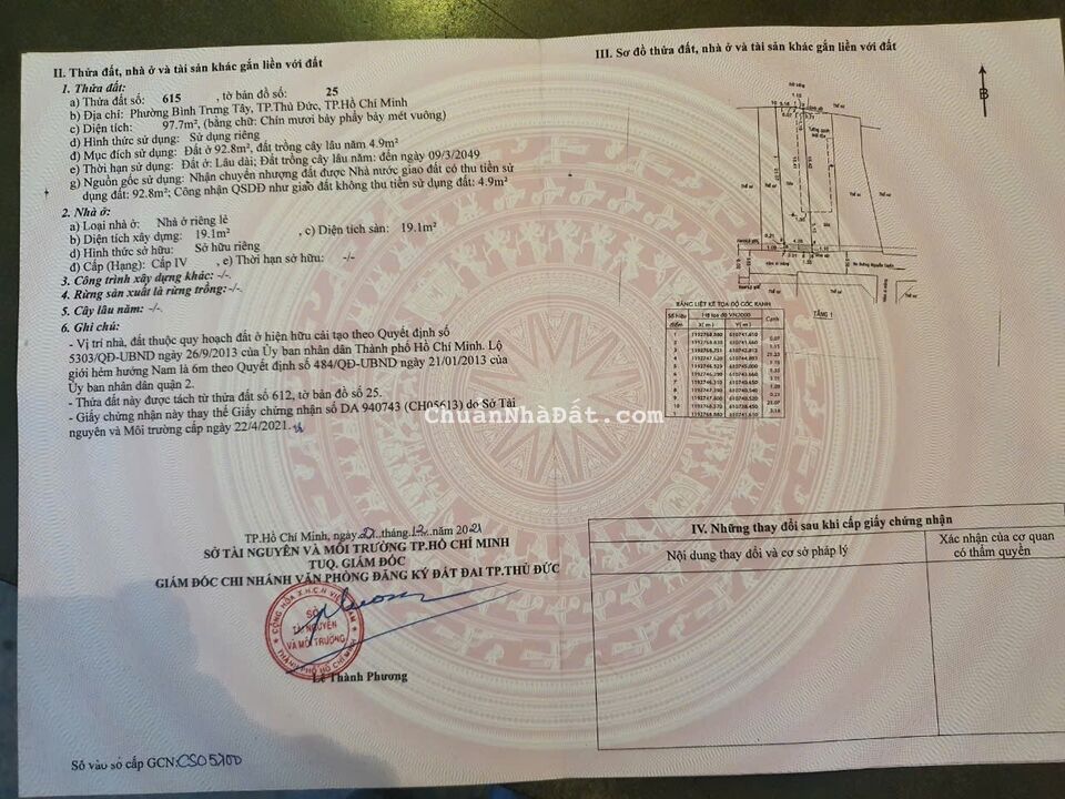 Bán đất thổ cư Hẻm 92 Nguyễn Tuyển phường Bình Trưng Tây Q2 ngang 8.8m dài 22m được xây cao tầng 