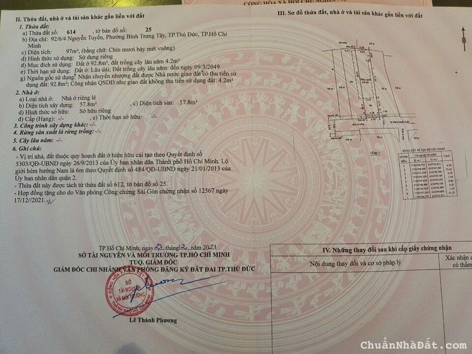 Bán đất thổ cư Hẻm 92/6 Nguyễn Tuyễn P.Bình Trưng Tây Quận 2 cạnh CHDV 5 tầng vị trí đẹp Giá TLcc 