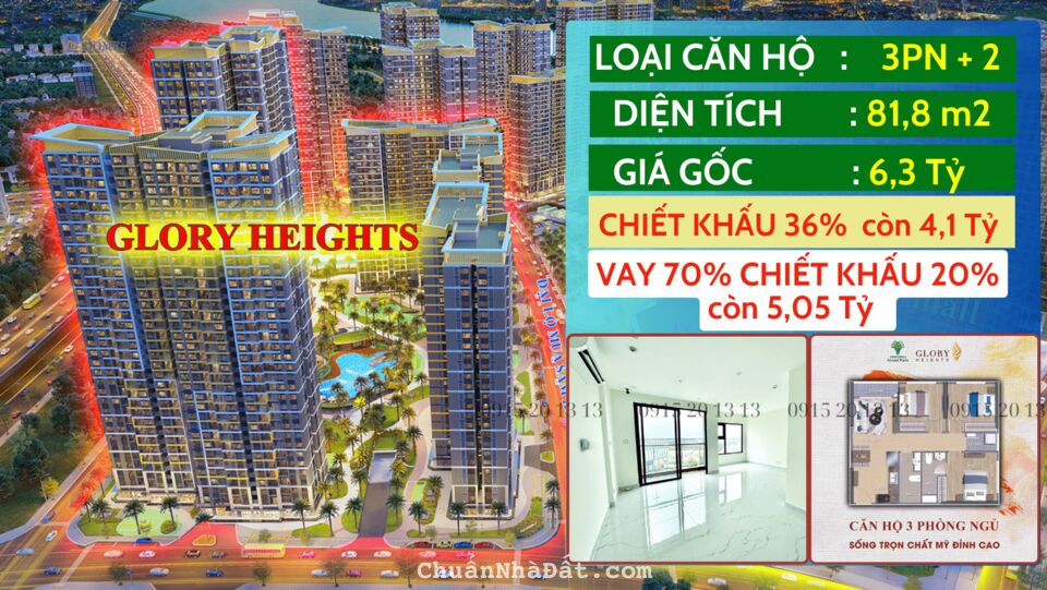 GLORY HEIGHTS CĂN HỘ 3PN - 81M2 CÒN 4.2 TỶ, VAY 70% MIỄN GỐC - LÃI, BÀN GIAO 2024 GLORY HEIGHTS CĂN HỘ 3PN - 81M2 CÒN 4.2 TỶ, VAY 70% MIỄN GỐC - LÃI, BÀN GIAO 2024