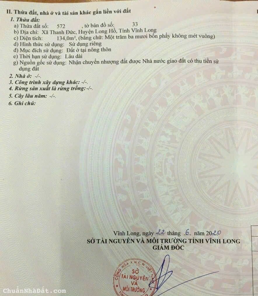 Bán đất 2 mặt tiền Khu Hoàng Hảo, Thanh Đức, Long Hồ Bán đất 2 mặt tiền Khu Hoàng Hảo, Thanh Đức, Long Hồ