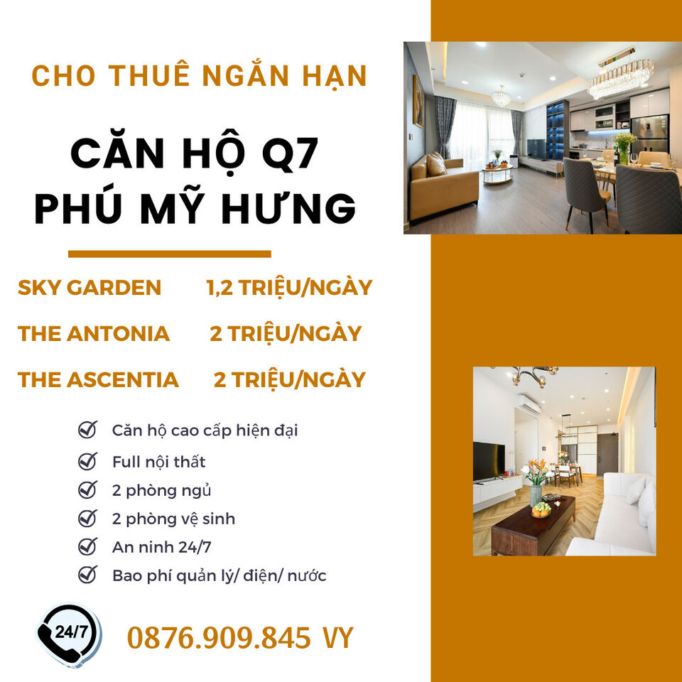 CHUYÊN CHO THUÊ NGẮN HẠN CÁC CĂN HỘ CAO CẤP THUỘC KHU ĐÔ THỊ PHÚ MỸ HƯNG Q7_Giá chỉ từ 1.2TR/ ngày