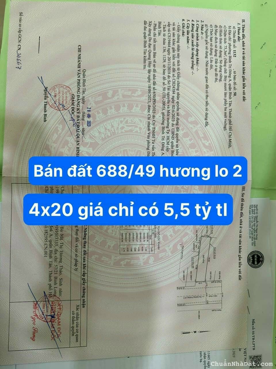 Đất MT đường 12m,688/ Hương Lộ 2,BTD A 4x20m Đất MT đường 12m,688/ Hương Lộ 2,BTD A 4x20m