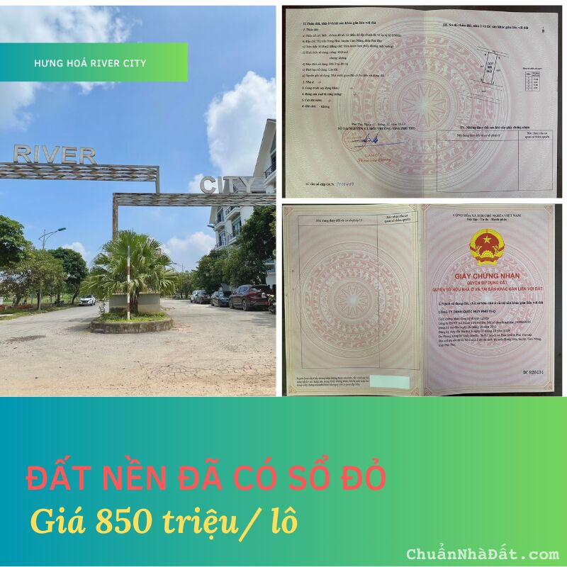 Đất nền KĐT đã có sổ đỏ 850tr/ lô 85m2 dự án Hưng Hoá City, Phú Thọ.