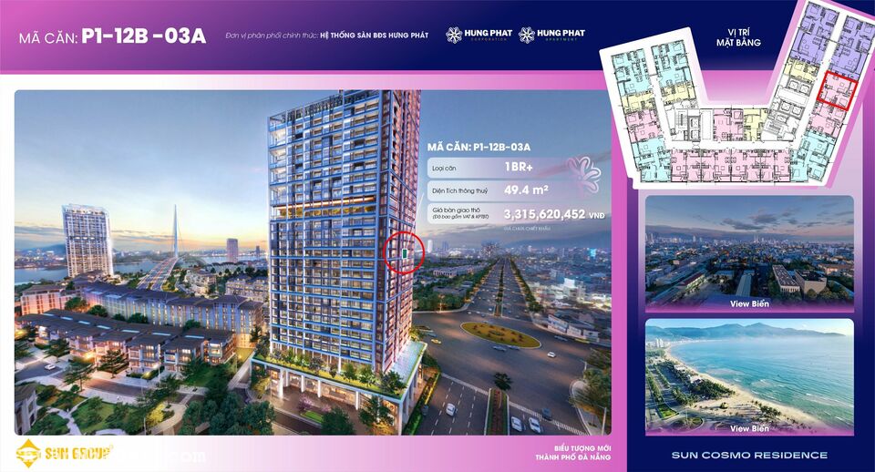 Căn 2PN - View sông - Sun Cosmo Da Nang - Giá sở hữu từ 1,2 tỷ