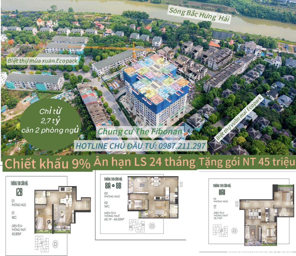 Mua nhà từ móng chắc thắng 20%, mở bán đợt 1 căn hộ The Fibonan Ecopark CK 9%, HTLS 0%
