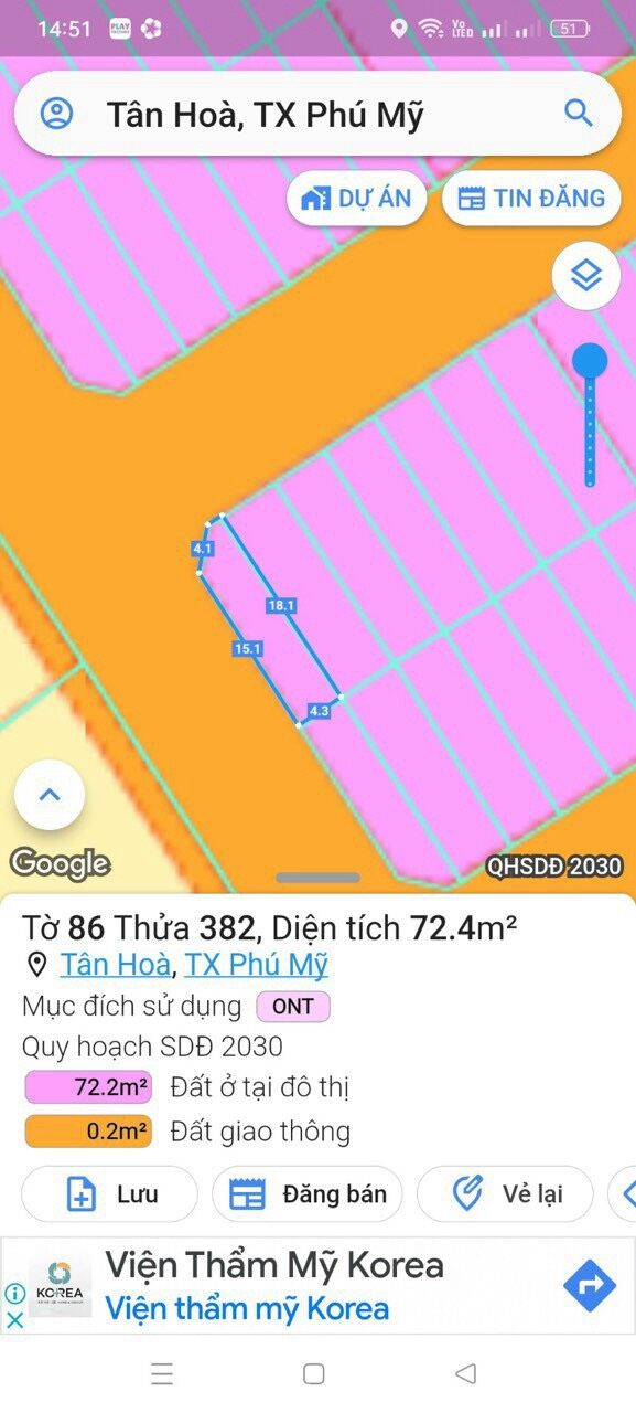 Bán lô góc 2 mặt tiền, khu tái định cư tân hoà xã tân hoà QL51