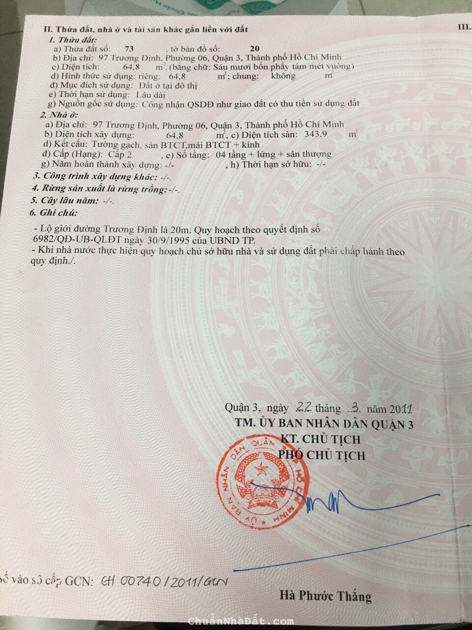 Bán căn nhà tại Trương Định Võ Thị Sáu Quận 3