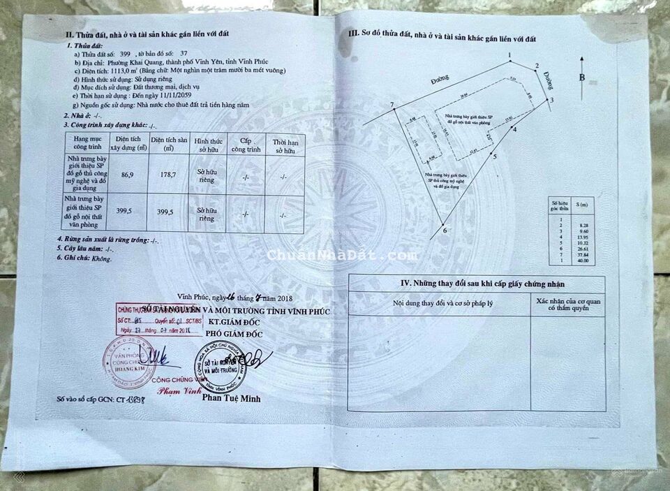 Bán đất thương mại dịch vụ , Khai Quang Vĩnh Yên 1115m2