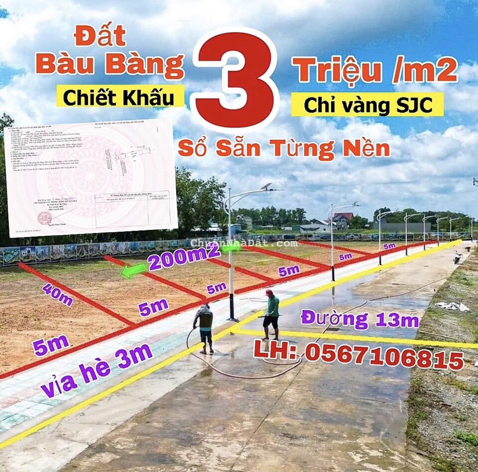 Bán nhanh lô 5x40m(200m2) sổ sẵn* Ngay gần chợ trừ văn thố bàu bàng