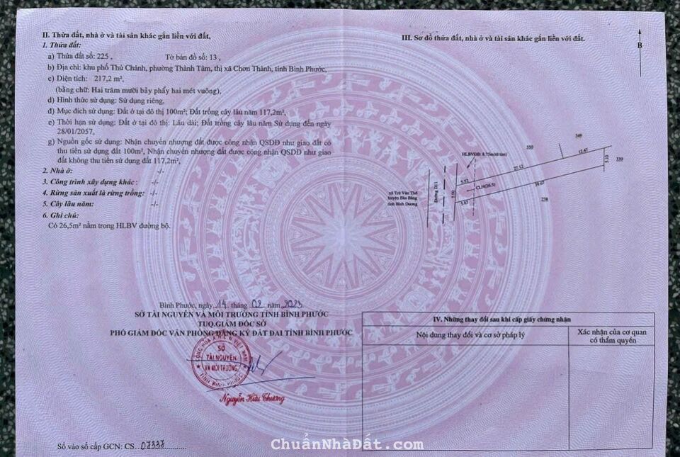 CHÍNH CHỦ BÁN ĐẤT NGAY CHỢ MỚI, TRỪ VĂN THỐ, BẦU BÀNG 217.2M2 SHR. LH:0972350058.  