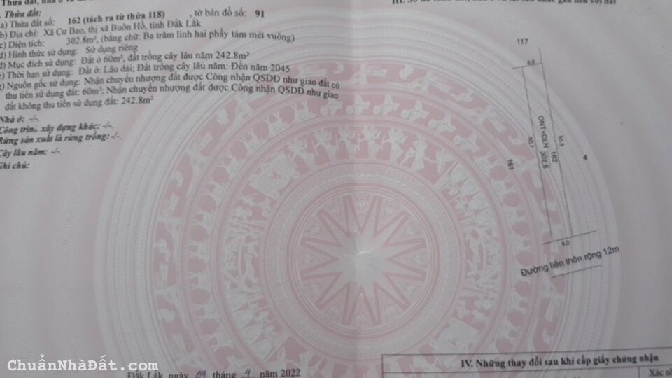 Bán 3 lô đất Xã Cưbao - Thị Xã Buôn Hồ. SHR từng lô (DT 6 x 51) chỉ 450tr. Lh:0935424545