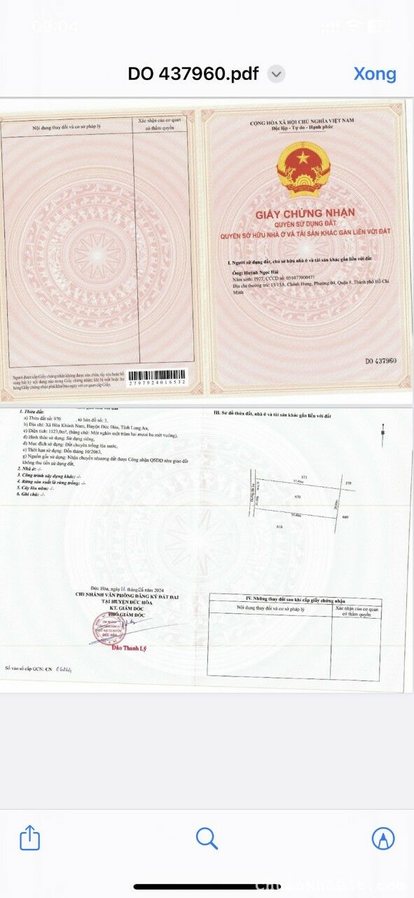 BÁN THỬA ĐẤT VUÔNG VỨC CỰC ĐẸP TẠI TRUNG TÂM ĐỨC HOÀ LONG AN 950TR. LH:0906857935.