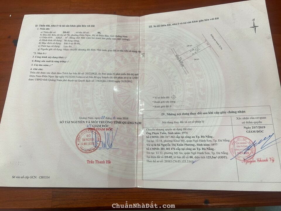 BÁN ĐẤT CHÍNH CHỦ MẶT TIỀN P.ĐIỆN NGỌC TX.ĐIỆN BÀN. 1.655 TỶ 125M2 LH:0905182139