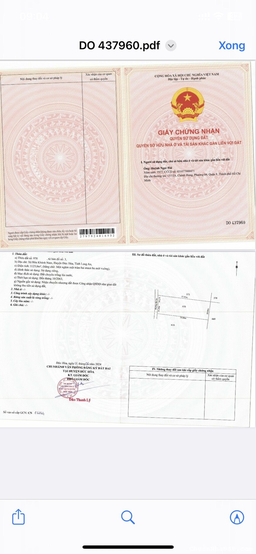 Bán đất vuông vức cực đẹp tại Trung Tâm Đức Hoà 1123m2 SHR 1.8 tỷ. Lh;0906857935