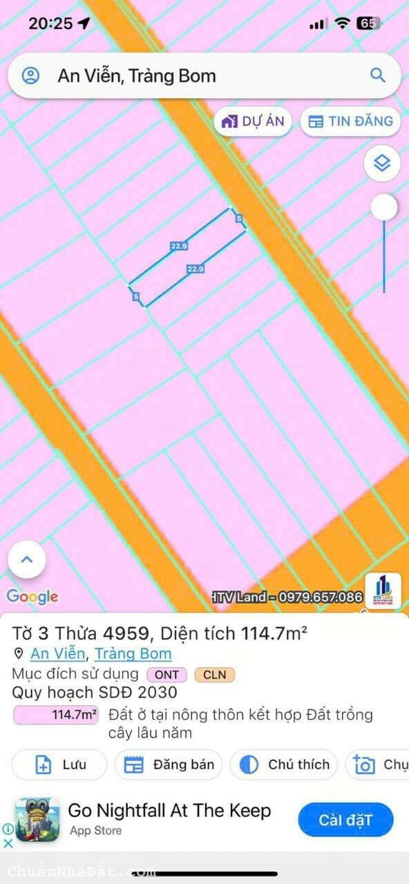 Bán Lô Đất Đẹp 1 Sẹc Đường Trần Vĩnh Lộc & Nằm Sát KCN Giang Điền _ Trảng Bom _ ĐN 