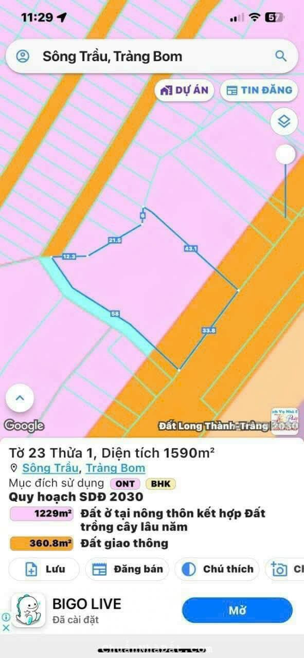 Bán 1590 m2 Đất Mặt Tiền Đường Nguyễn Hoàng _ Km Số 9 _ Sông Trầu _ Trảng Bom _ ĐN Bán 1590 m2 Đất Mặt Tiền Đường Nguyễn Hoàng _ Km Số 9 _ Sông Trầu _ Trảng Bom _ ĐN