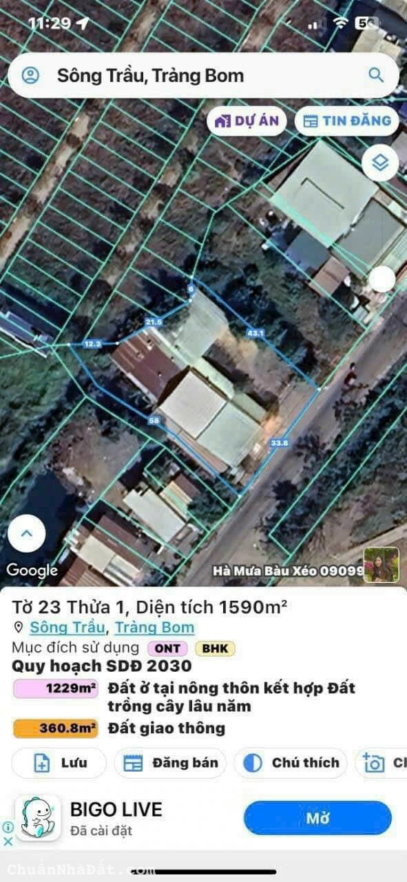 Bán 1590 m2 Đất Mặt Tiền Đường Nguyễn Hoàng _ Km Số 9 _ Sông Trầu _ Trảng Bom _ ĐN Bán 1590 m2 Đất Mặt Tiền Đường Nguyễn Hoàng _ Km Số 9 _ Sông Trầu _ Trảng Bom _ ĐN