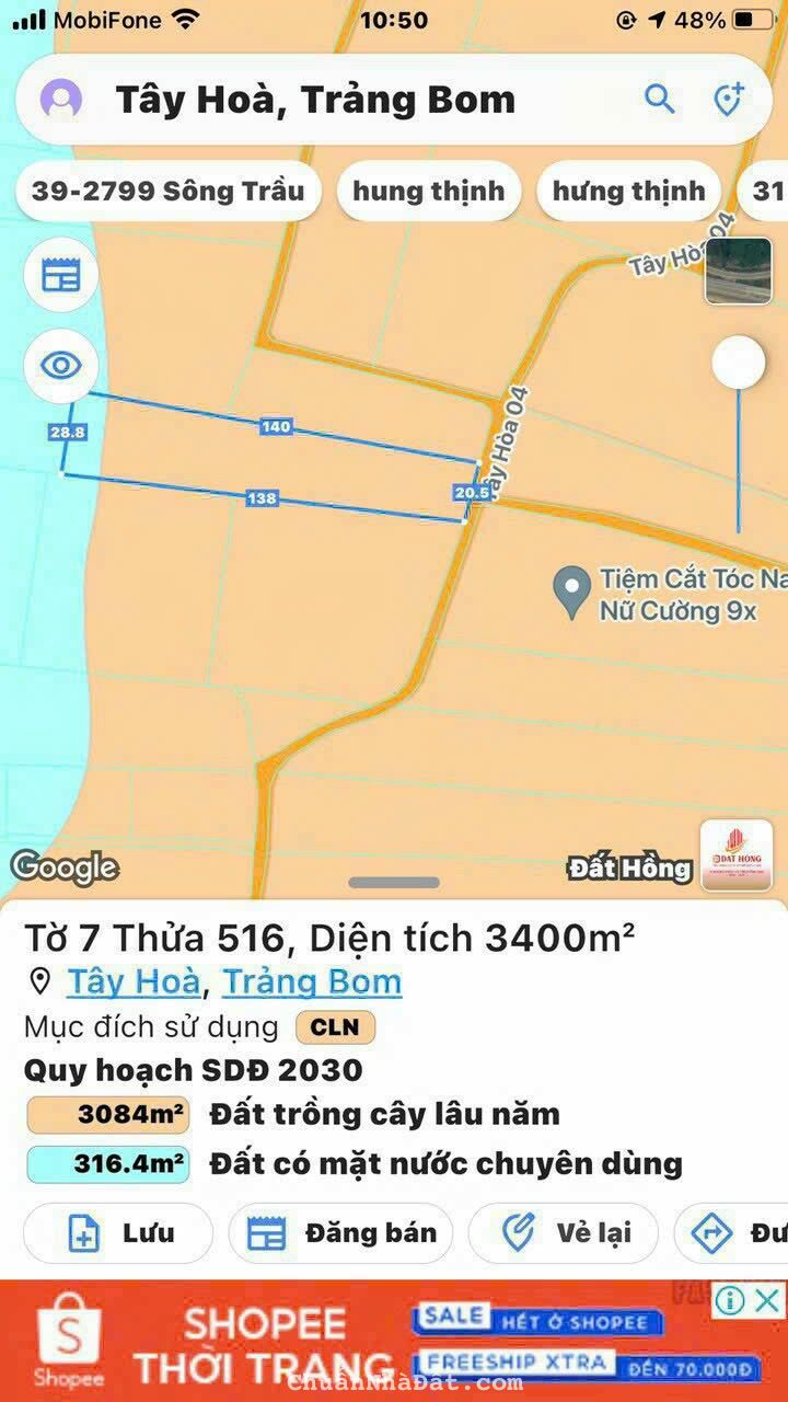 Lô Đất 3,4 Sào Mặt Tiền Đường Tây Hòa 04 _ Trảng Bom _ ĐN