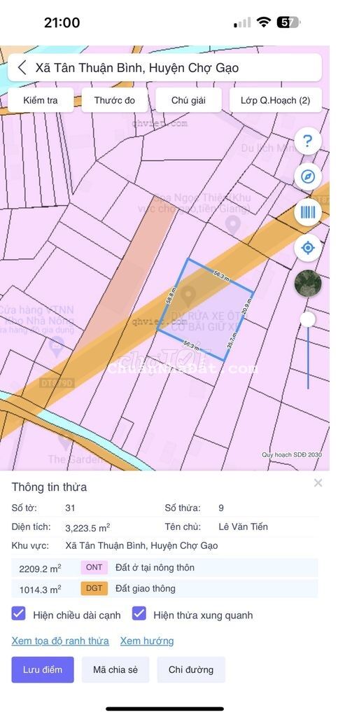 Bán đất 567m2 nở hậu, mặt tiền ĐT 879D, Chợ Gạo, Tiền Giang