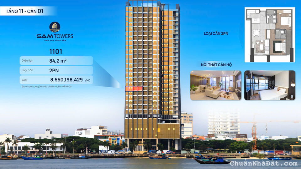 Sam Towers: Căn góc 2PN view trực diện sông, giá trực tiếp từ CĐT, chiếc khấu lớn dịp cuối năm