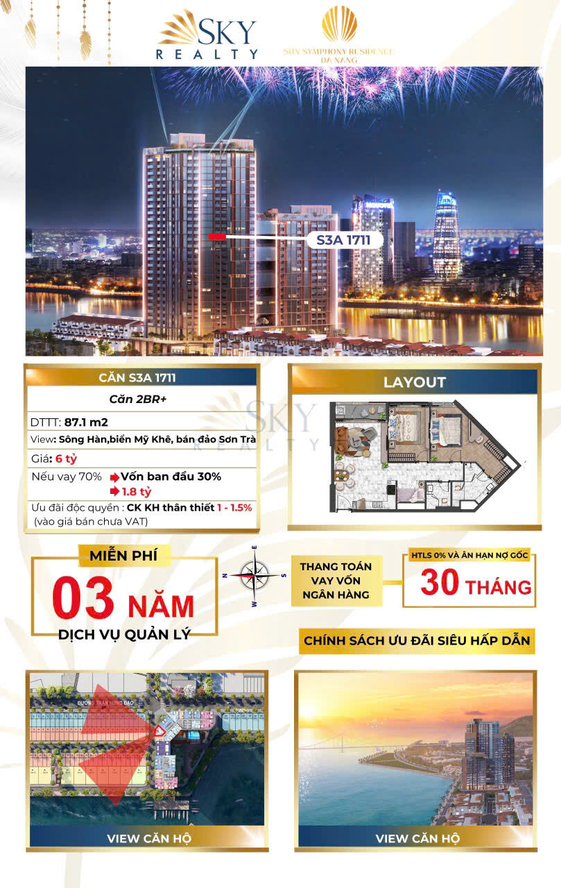 Căn Hộ 2BR+ Chỉ hơn 60 triệu/m2 SỞ HỮU 3 Tầm View Sông - Núi - Biển ngay Thành phố Đà Nẵng Căn Hộ 2BR+ Chỉ hơn 60 triệu/m2 SỞ HỮU 3 Tầm View Sông - Núi - Biển ngay Thành phố Đà Nẵng