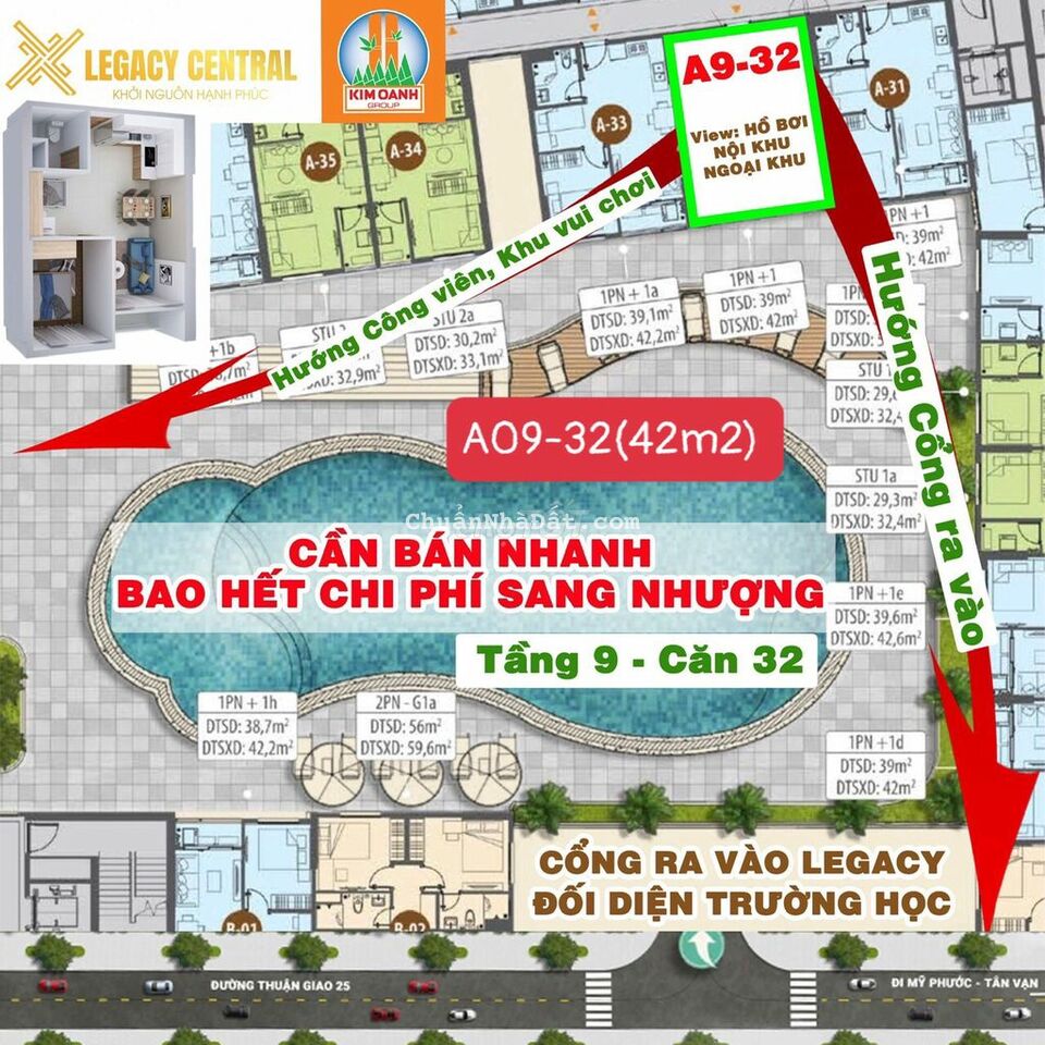Legacy prime, thuận an, bình dương, A09-32(42m2) giá 1ty050