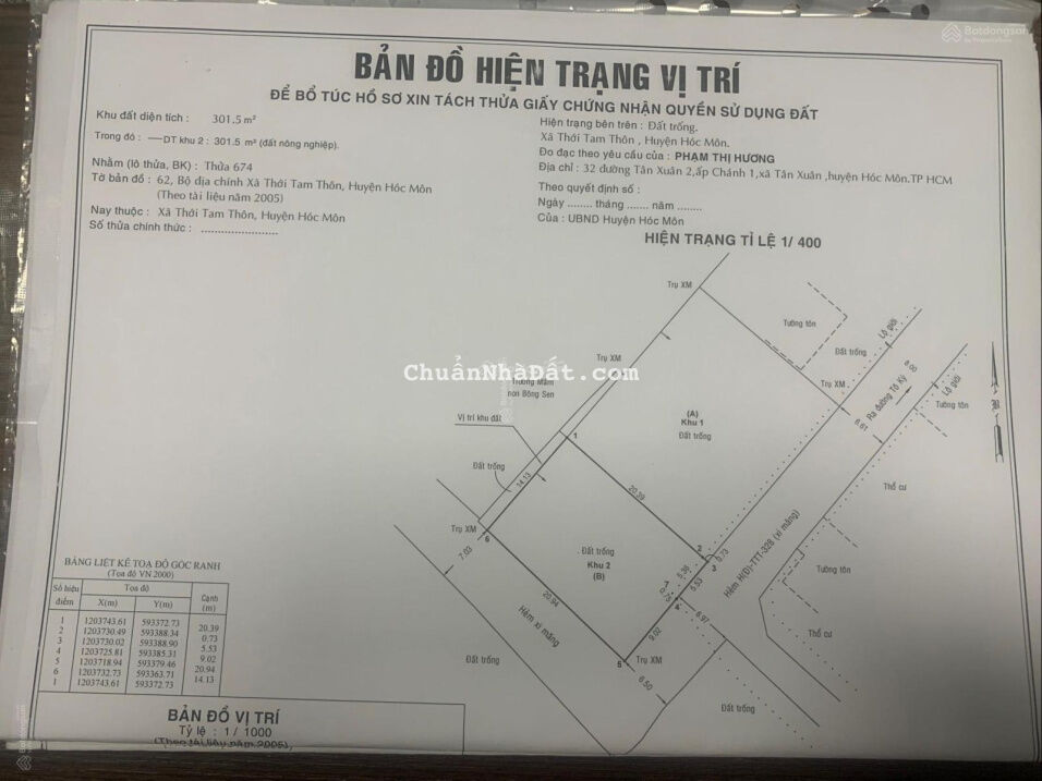 Bán nhà đất mặt đường Tô Ký, Xã Thới Tam Thôn, Huyện Hóc Môn