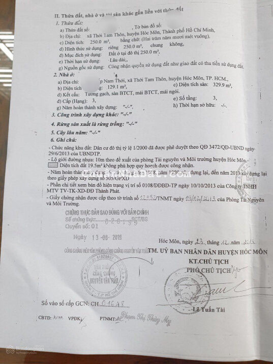 Bán nhà đất mặt đường Tô Ký, Xã Thới Tam Thôn, Huyện Hóc Môn