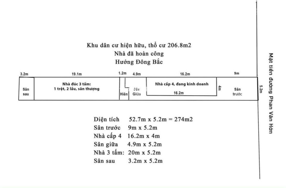Nhà mặt tiền đường Phan Văn Hớn, xã Xuân Thới Thượng Hóc Môn
