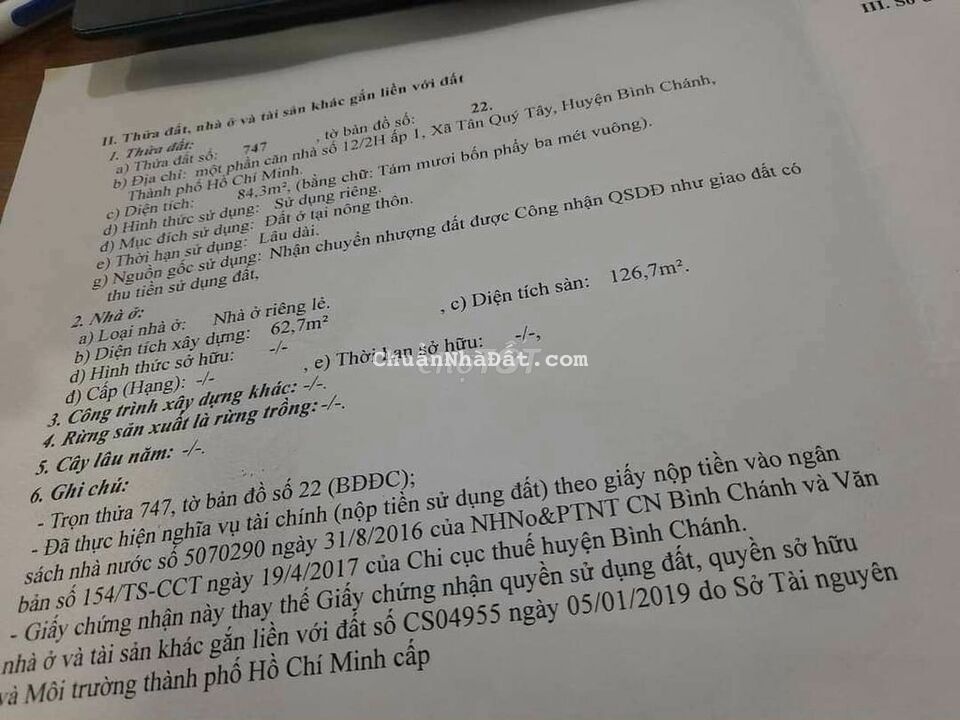 Nhà 1 trệt 1 lầu xã tân quý tây bình chánh