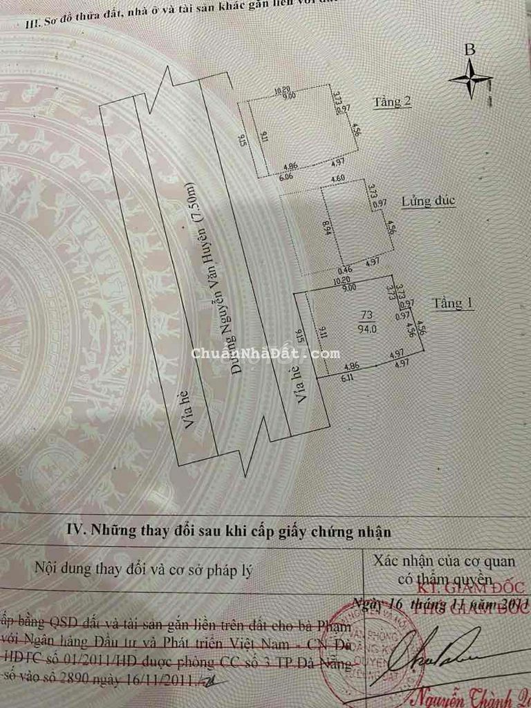 Bán nhà MT Nguyễn Văn Huyên-khuê trung-cẩm lệ