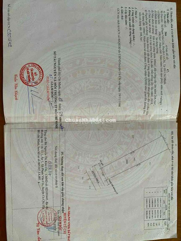 Đất + nhà cấp 4(9,4x50m),tc 300,phạm văn cội,CC