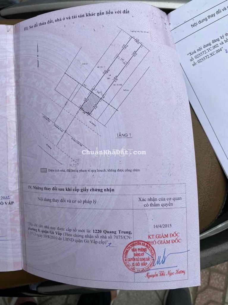 BÁN NHÀ MẶT TIỀN CHÍNH CHỦ ĐC: 1220 QUANG TRUNG, PHƯỜNG 08, GÒ VẤP