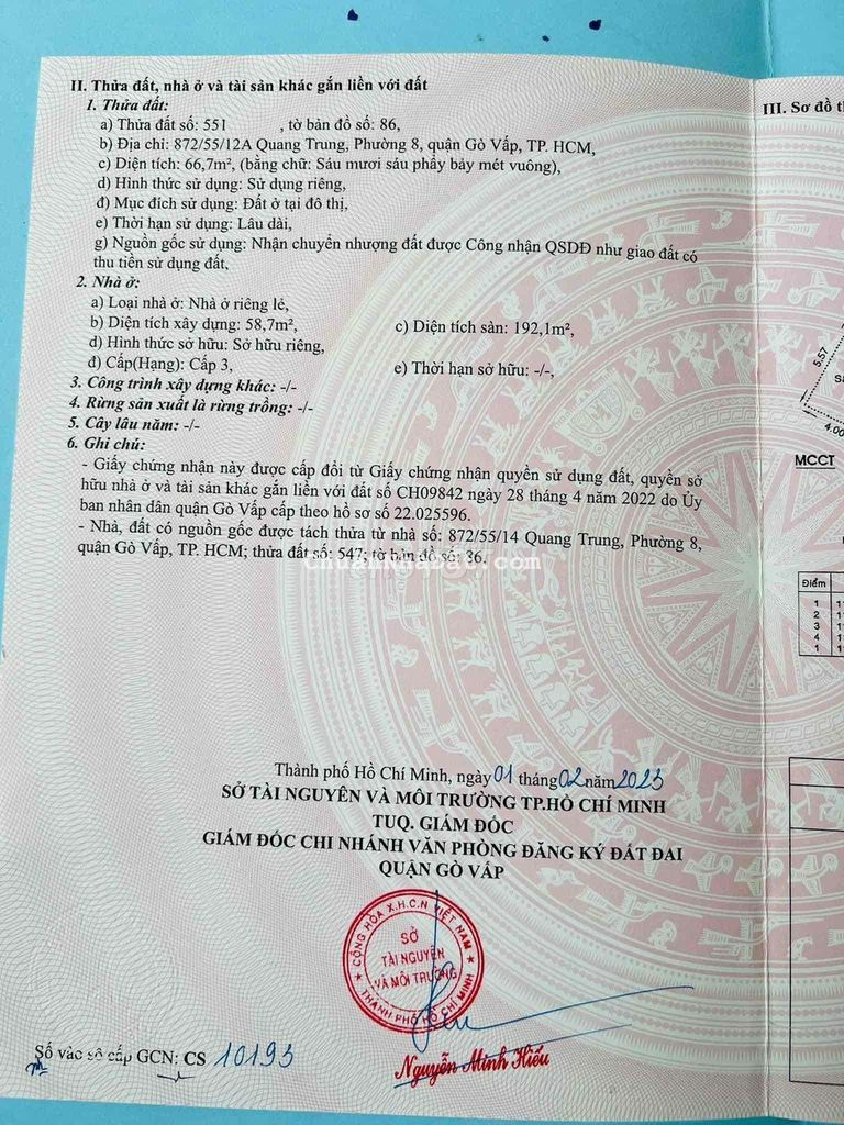 BÁN NHÀ CHÍNH CHỦ ĐỊA CHỈ: 872/55/12A QUANG TRUNG,P08, QUẬN GÒ VẤP