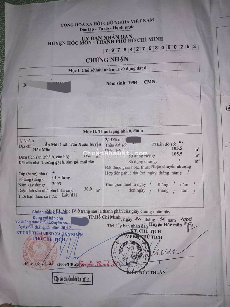 Chủ bán gấp nhà 6.5x17 shr gác .tân xuân .hóc môn