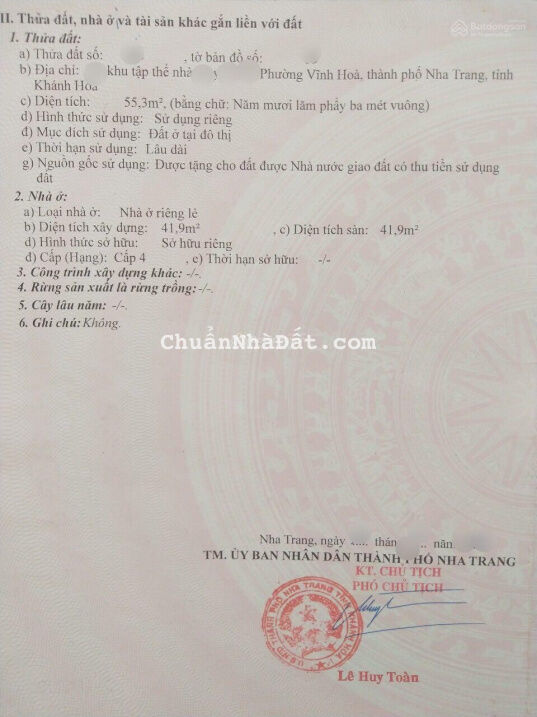 Chính chủ nhờ bán nhà tại Phường Vĩnh Hoà - Nha Trang - Khánh Hoà DT: 55,3m2(ngang 4m)