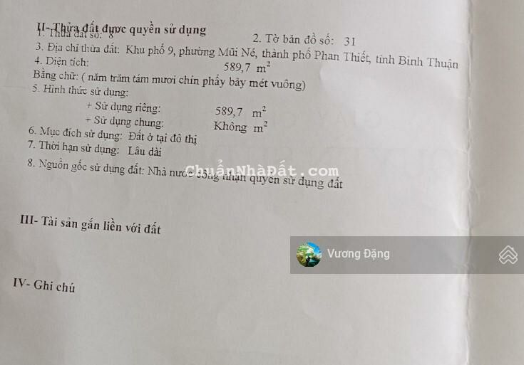 Cần bán nhà C3 view biển diện tích 590m2 full thổ cư trung tâm Mũi Né giá tốt nhất khu vực 8,8tr/m2